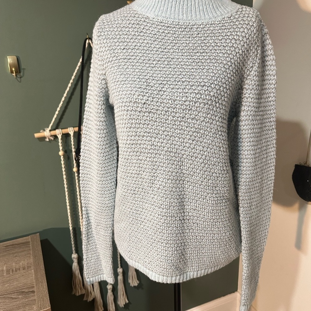LOFT Soft Texture Knit Blue Cowl Neck Sweater Size M Cottagecore